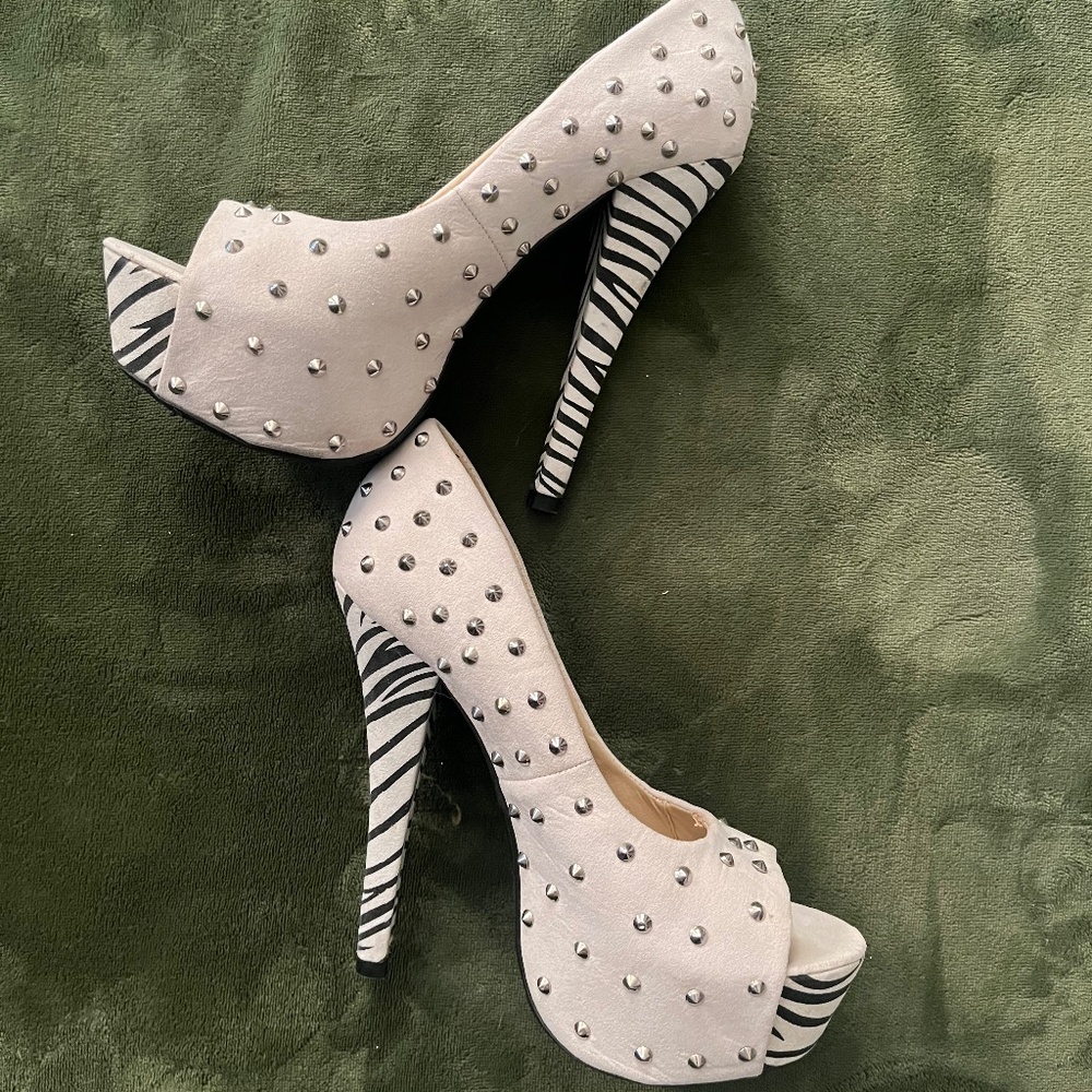 COPY - FRH Crème Studded Zebra Heels